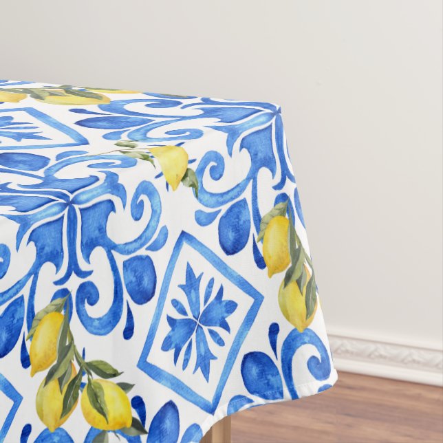 Chic Lemon Blue Mediterranean Curtain Tablecloth (In Situ)