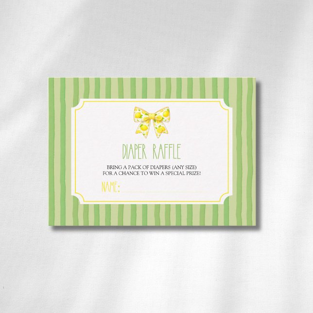 Chic Lemon Bow Citrus Green Striped Diaper Raffle Enclosure Card (Creator Uploaded)