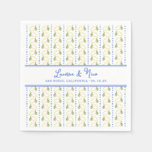 Chic Lemon Citrus  Elegant Blue Summer Wedding Napkin
