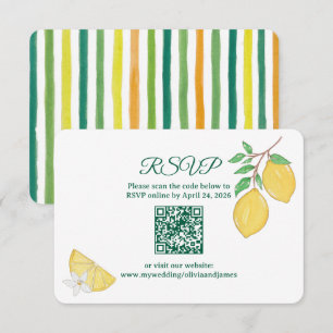Chic Lemon Citrus Rounded QR Code Online Wedding RSVP Card