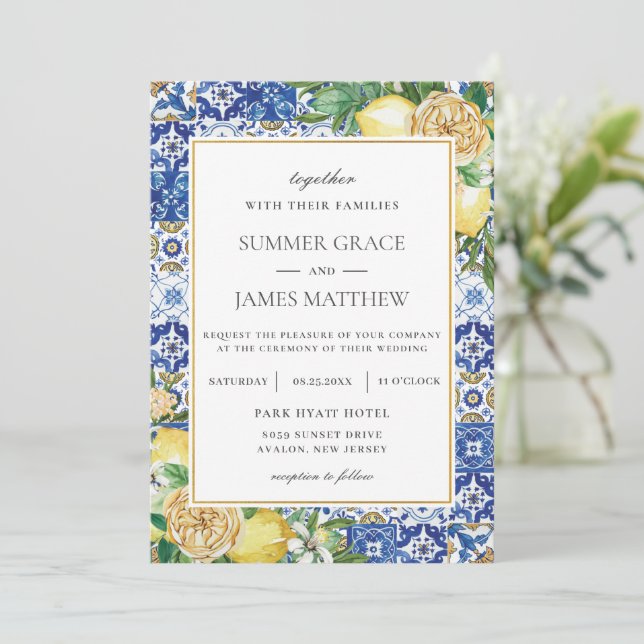 Chic Lemon Floral Greenery Destination Wedding   Invitation (Standing Front)