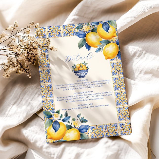 Chic Lemon Floral Greenery Mediterranean Wedding Enclosure Card (Creator Uploaded)