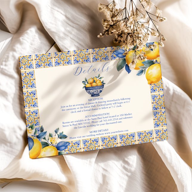 Chic Lemon Floral Greenery Mediterranean Wedding Enclosure Card (Creator Uploaded)