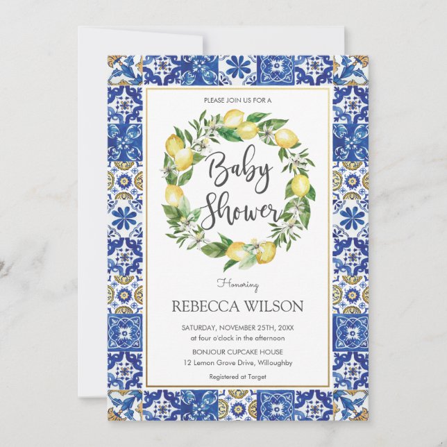 Chic Lemon Mediterranean Baby Shower Boy Girl Invitation (Front)
