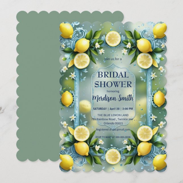 Chic Lemon Mediterranean Summer Bridal Shower   Invitation (Front/Back)