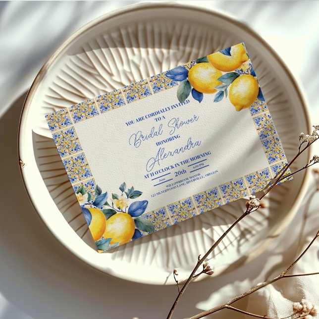 Chic Lemon Mediterranean Summer Bridal Shower Invitation (Creator Uploaded)