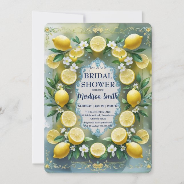 Chic Lemon Mediterranean Summer Bridal Shower   Invitation (Front)