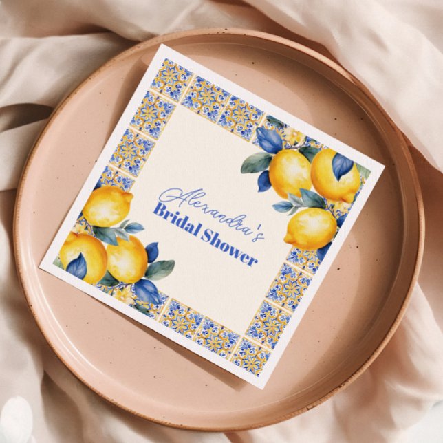 Chic Lemon Mediterranean Summer Bridal Shower Napkin (Creator Uploaded)