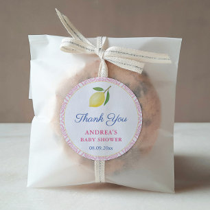 Chic Lemons Pink White Girl Baby Shower Favour Classic Round Sticker