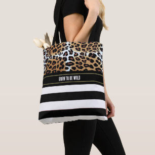 Chic Leopard and Black White Stripes Positivity Tote Bag