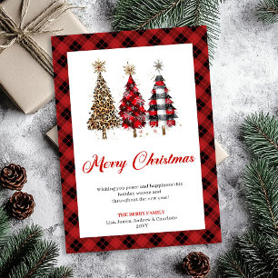 Chic Leopard Christmas Tree Watercolor Holiday  Card