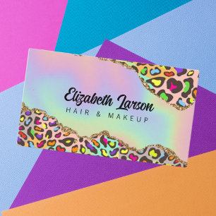 Chic Leopard Iridescent Holographic Hair Salon Business Card