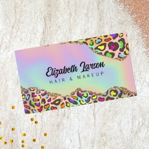 Chic Leopard Iridescent Holographic Hair Salon Business Card