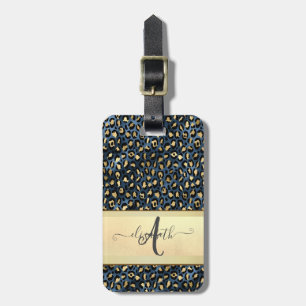 Chic Leopard Pattern Black Bronze Monogram Luggage Tag