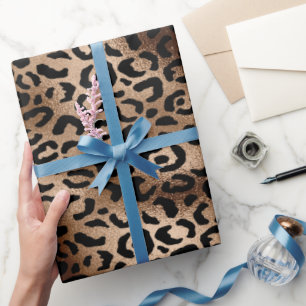 Chic Leopard Pattern Black Bronze Monogram    Wrapping Paper