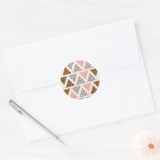 Chic Leopard & Pink Triangle Pattern Classic Round Sticker