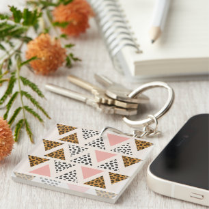 Chic Leopard & Pink Triangle Pattern Key Ring