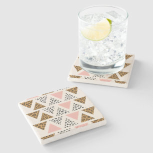 Chic Leopard & Pink Triangle Pattern Stone Coaster