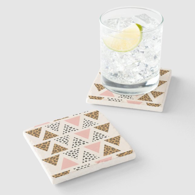 Chic Leopard & Pink Triangle Pattern Stone Coaster (Side)