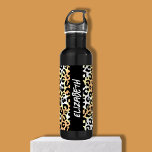Chic Leopard Print 710 Ml Water Bottle<br><div class="desc">A fun leopard print circles this black stainless steel water bottle personalised with your name printed vertically in chic lettering.</div>