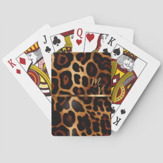 Chic Leopard Print and Gold Monogrammed  Playing Cards