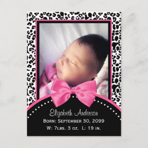 Chic Leopard Print Baby Photo Birth Announcement Postcard