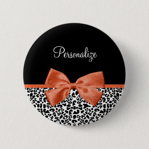 Chic Leopard Print Burnt Orange Bow and Name 6 Cm Round Badge