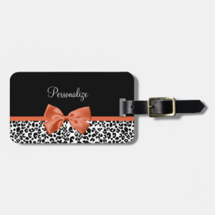 Chic Leopard Print Burnt Orange Bow With Name Luggage Tag