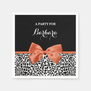 Chic Leopard Print Burnt Orange Bow With Name Napkin