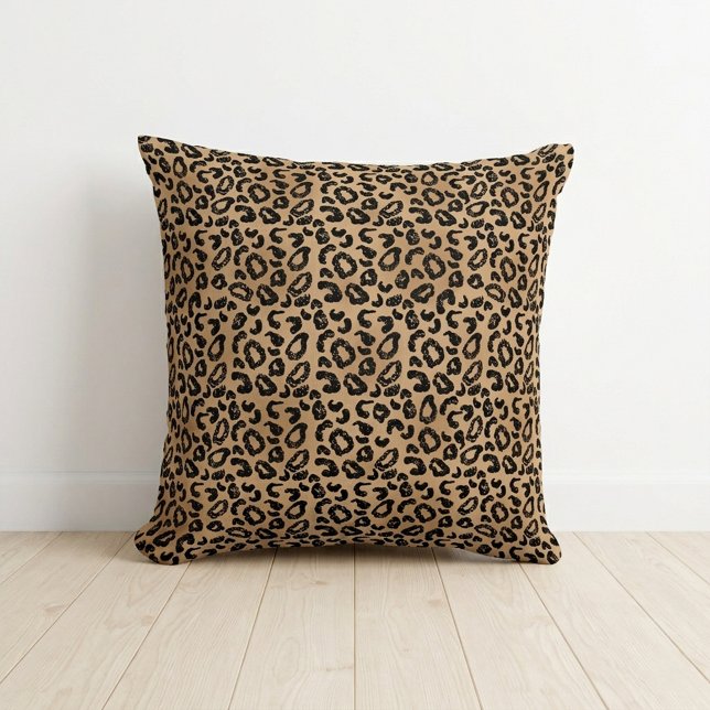 Chic Leopard Print Cheetah Spots Brown Black Cushion (Chic Leopard Print Cheetah Spots Brown Black Throw Pillow)