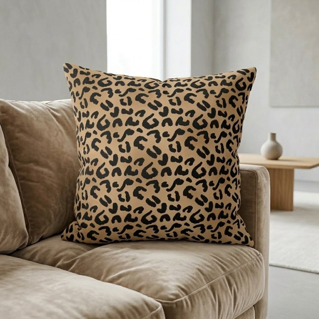 Chic Leopard Print Cheetah Spots Brown Black Cushion (Chic Leopard Print Cheetah Spots Brown Black Throw Pillow)