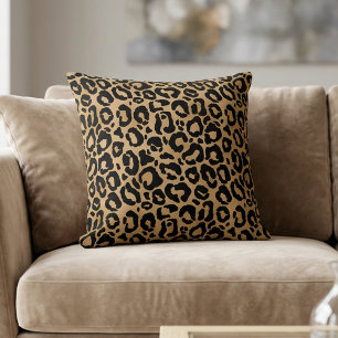 Chic Leopard Print Cheetah Spots Brown Black Cushion