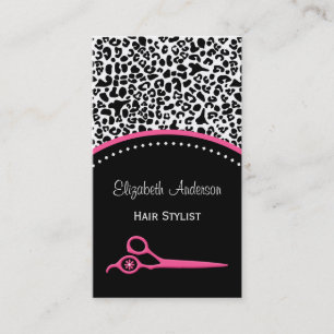 Chic Leopard Print Hair Stylist and Beauty Salon Business Card