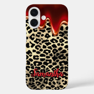chic leopard print red dripping monogram Case-Mate iPhone 16 Case