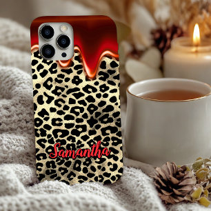 chic leopard print red dripping monogram Case-Mate iPhone 16 Case