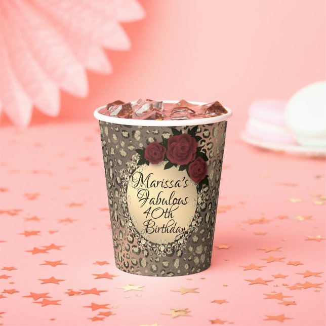 Chic Leopard Rose Fabulous 40th Birthday   Paper Cups (Insitu)