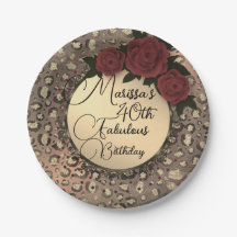 Chic Leopard Rose Fabulous 40th Birthday Paper Pla