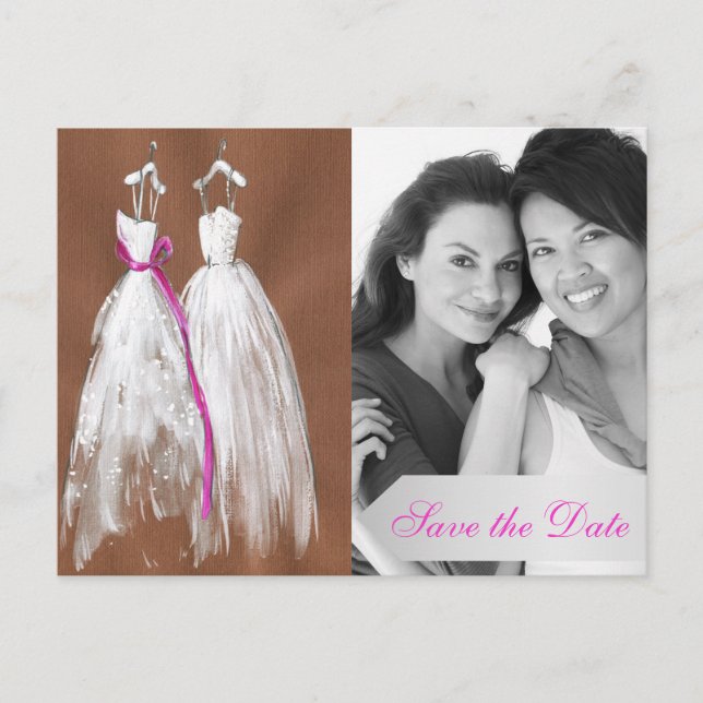 Chic Lesbian Photo Save the Date Postcard (Front)