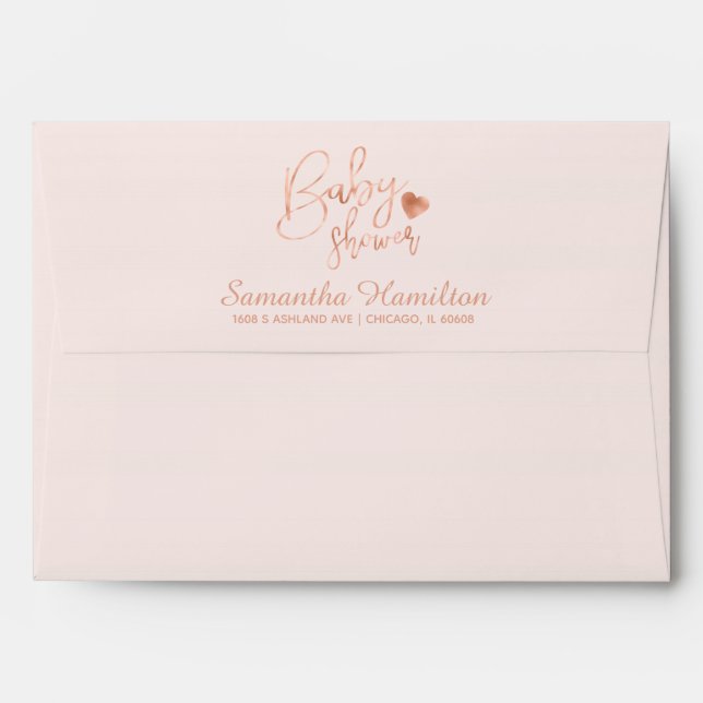 Chic Lettered Rose Gold Foil Blush Baby Shower Envelope (Back (Top Flap))