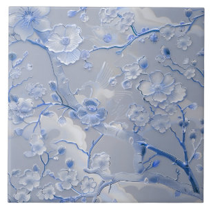 Chic light blue floral cloisonne tile