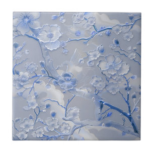 Chic light blue floral cloisonne tile