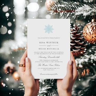 Chic Light Blue Snowflake Winter Formal Wedding Invitation