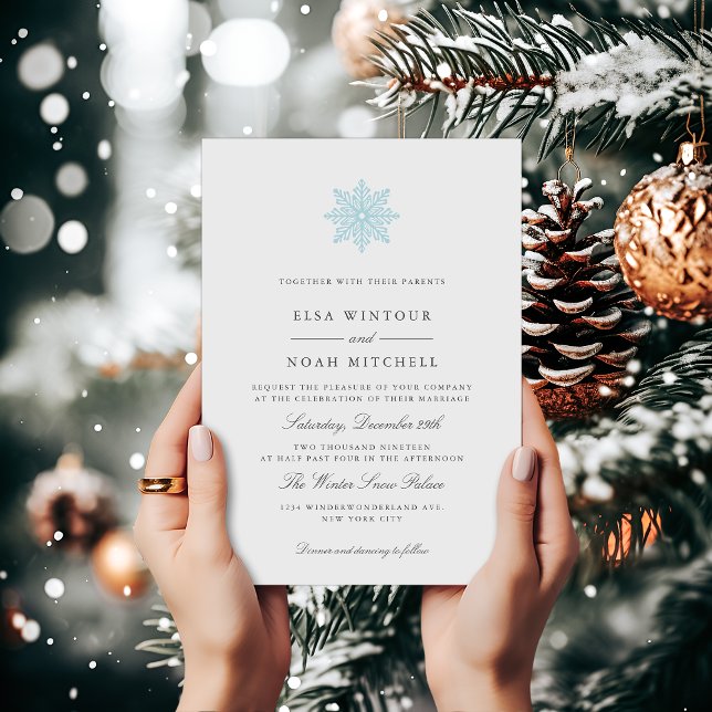 Chic Light Blue Snowflake Winter Formal Wedding  Invitation (Creator Uploaded)