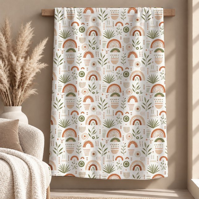 Chic Light Brown Ivory Sage Boho Rainbow Blanket (Chic Light Brown Ivory Sage Boho Rainbow Blanket)
