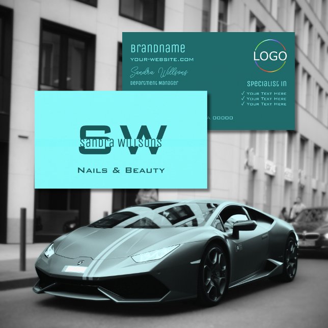 Chic Light Dark Teal Modern with Monogram and Logo Business Card (Creator Uploaded)