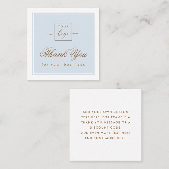 Chic light dusty blue custom logo thank you card (Front/Back)