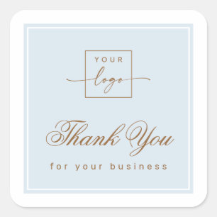 Chic light dusty blue custom logo thank you square sticker