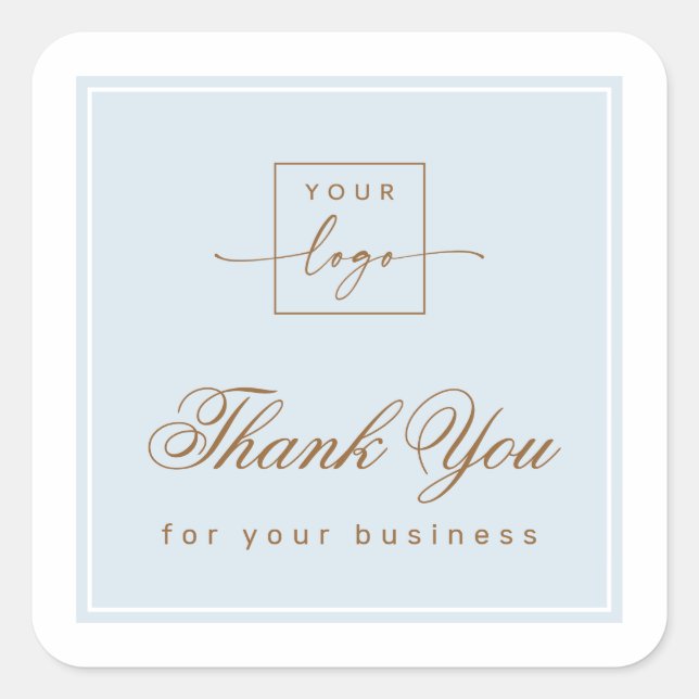 Chic light dusty blue custom logo thank you square sticker (Front)