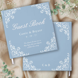 Chic Light Dusty Blue White Wedding Guest Book