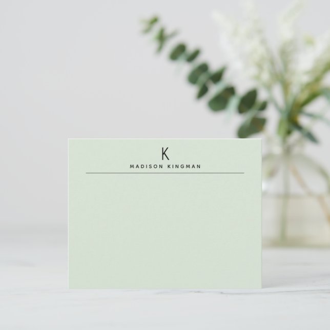 Chic Light Green Modern Monogram Initial Name Card (Standing Front)